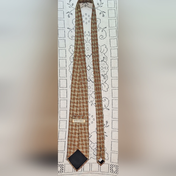 Burma Bimas 100% Silk Tie Imported Fabric, Made in USA, Orange/ Gold Dry Cleaned - Picture 4 of 5